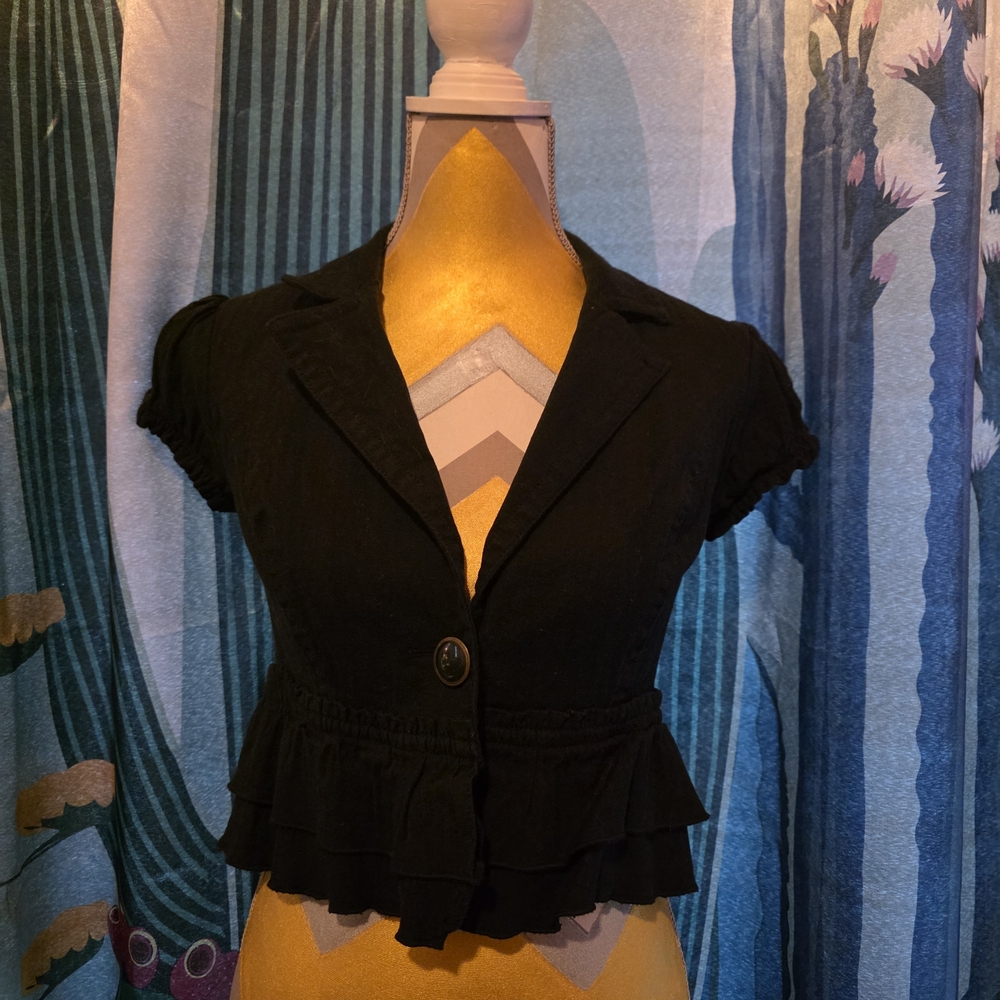 Candie's Black Ruffled Blazer Top